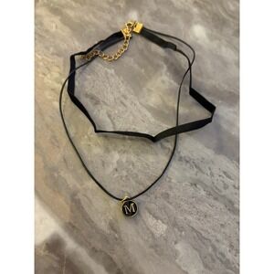 Black Velvet Ribbon Choker Necklace Gold Tone M Letter Charm